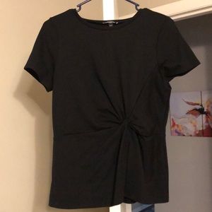 Black front tie blouse